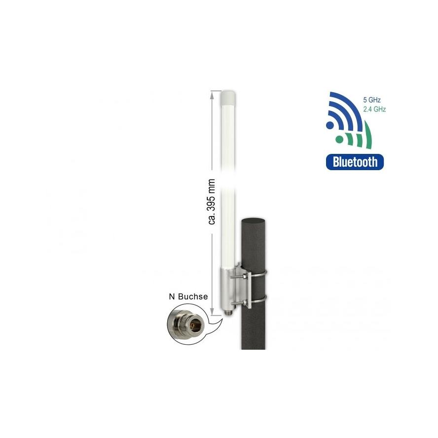 Delock WLAN kettős sávú 802.11 ac/ax/a/b/g/n Antenna N hüvely 6,2 - 8,0 dBi 39,5 cm átmérőjű, rögzít (12632)