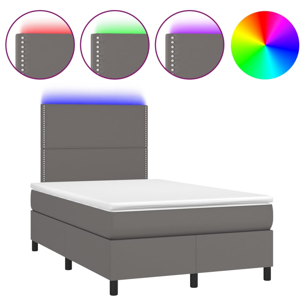 szürke műbőr rugós ágy matraccal és LED-del 120x200 cm (3135877)