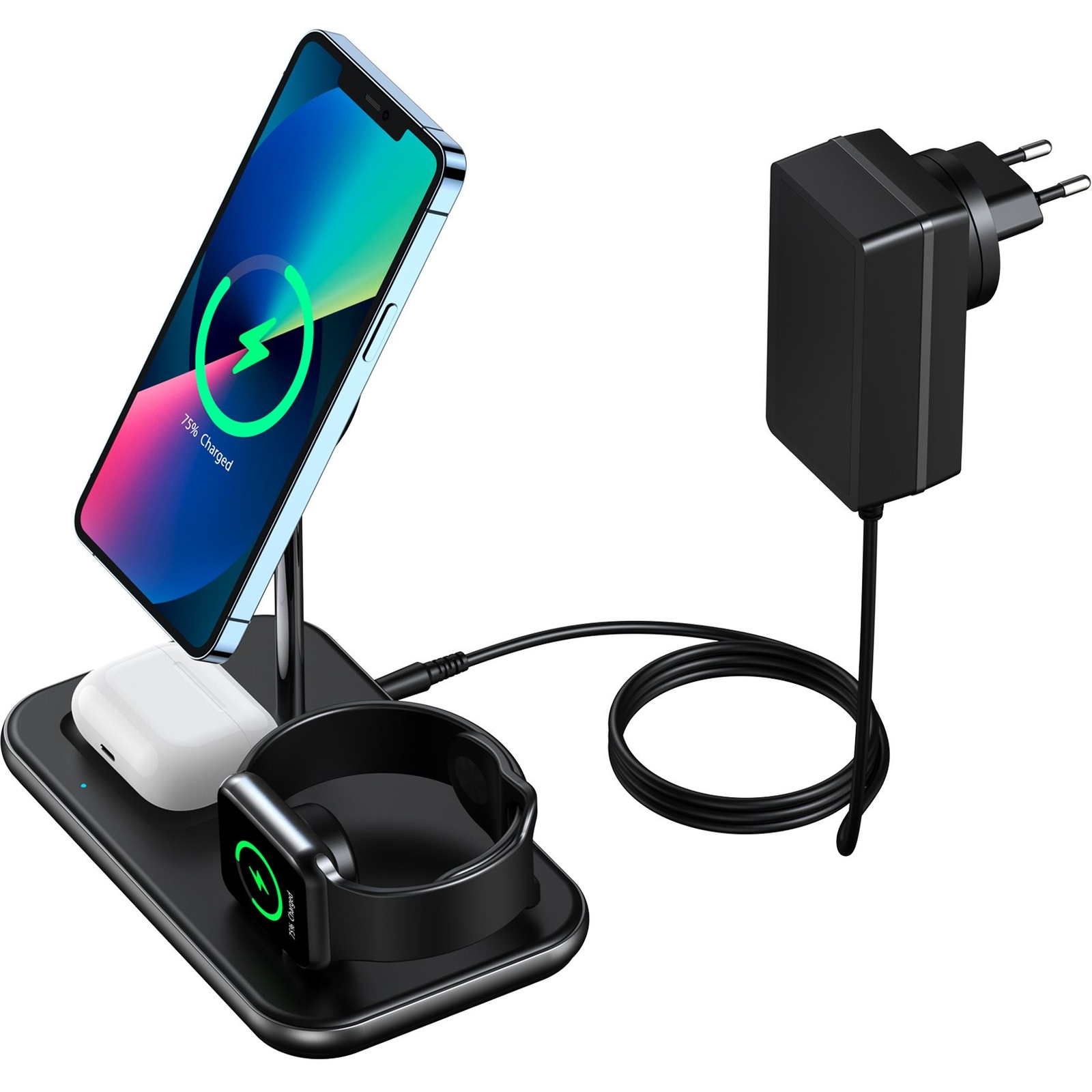 ChoeTech MFM certified 3in1 Magnetic Wireless Charger - Iphone 12/13/14/15, Apple Watch (T589-F)