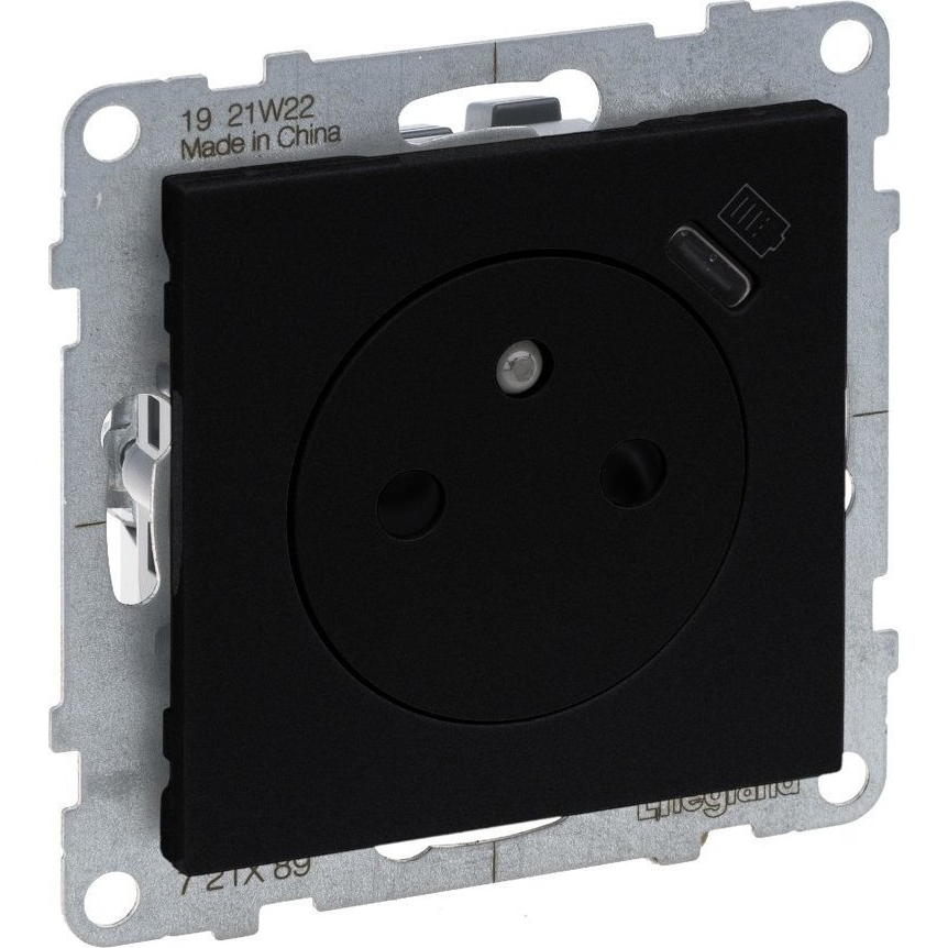 Zásuvka s uzemnením a USB-C 1,5A, automatické svorky, čierna SUNO 721489