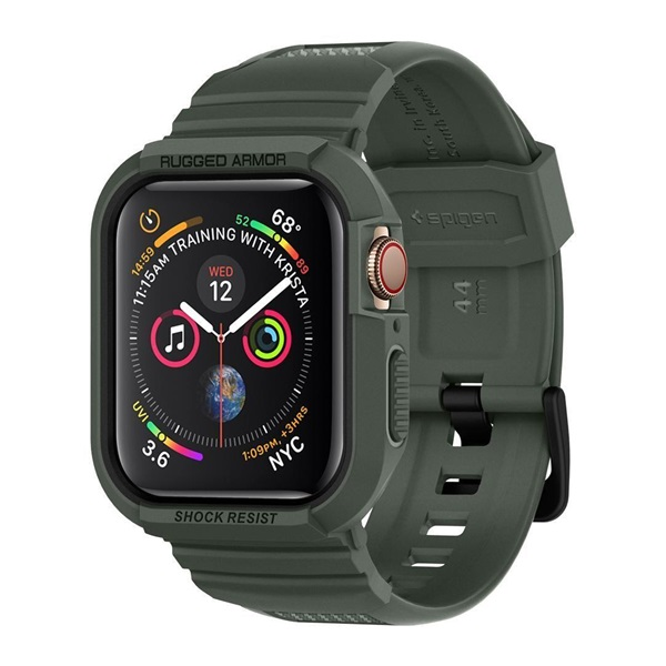 Spigen Rugged Armor Pro Apple Watch S4/5/6/7/SE Szilikon szíj 44 mm - Sötétzöld