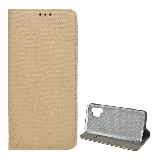 Tok álló, bőr hatású (FLIP, oldalra nyíló, asztali tartó funkció, rombusz minta) ARANY [Samsung Galaxy A32 4G (SM-A325)] (5996591048444)
