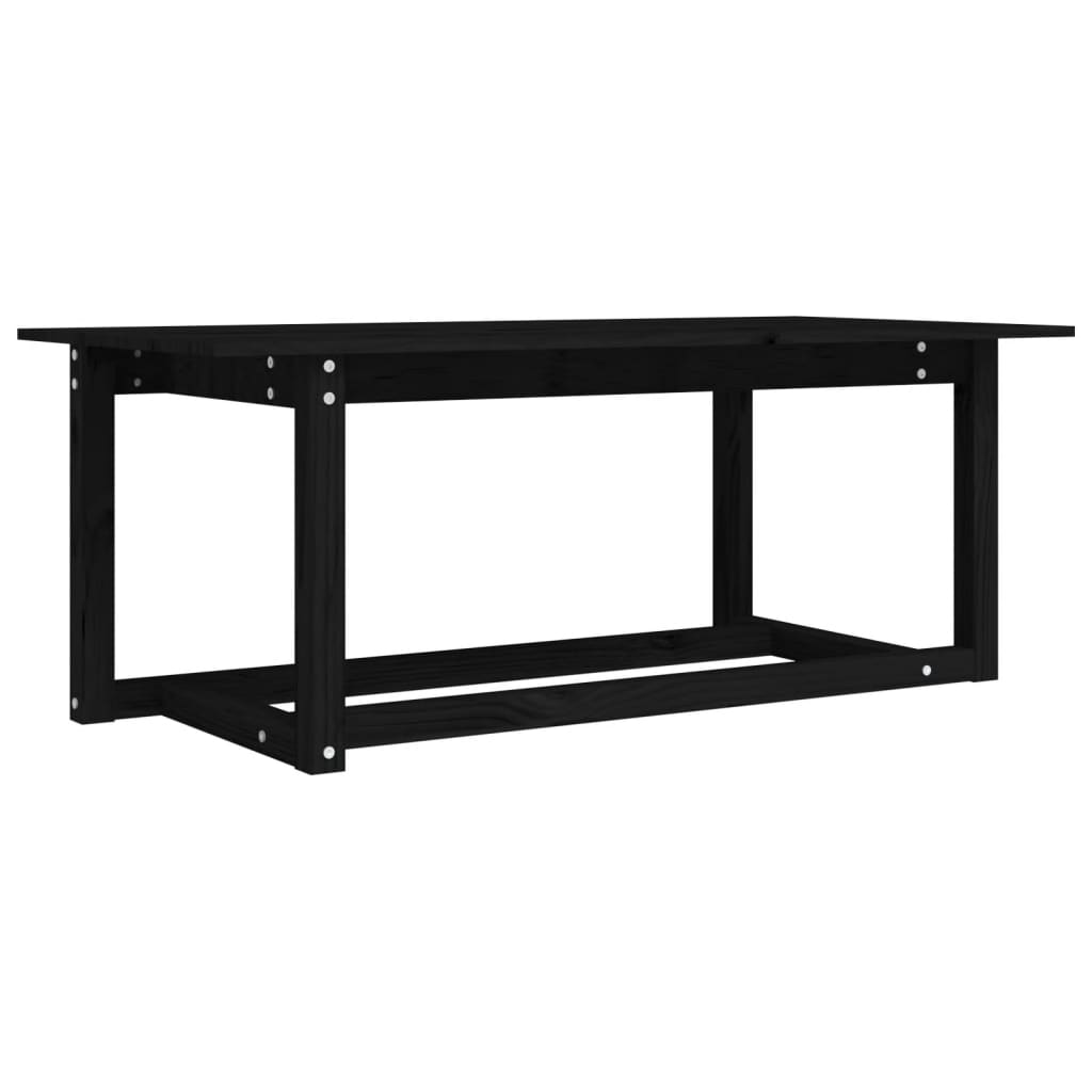fekete tömör fenyőfa dohányzóasztal 110 x 55 x 45 cm (822171)