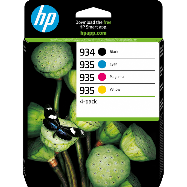 HP 935 4-Pack CMY(3)/934 Black Original Ink Cartridge Combo blækpatron Standard udbytte Sort, Blå, Magenta, Gul
