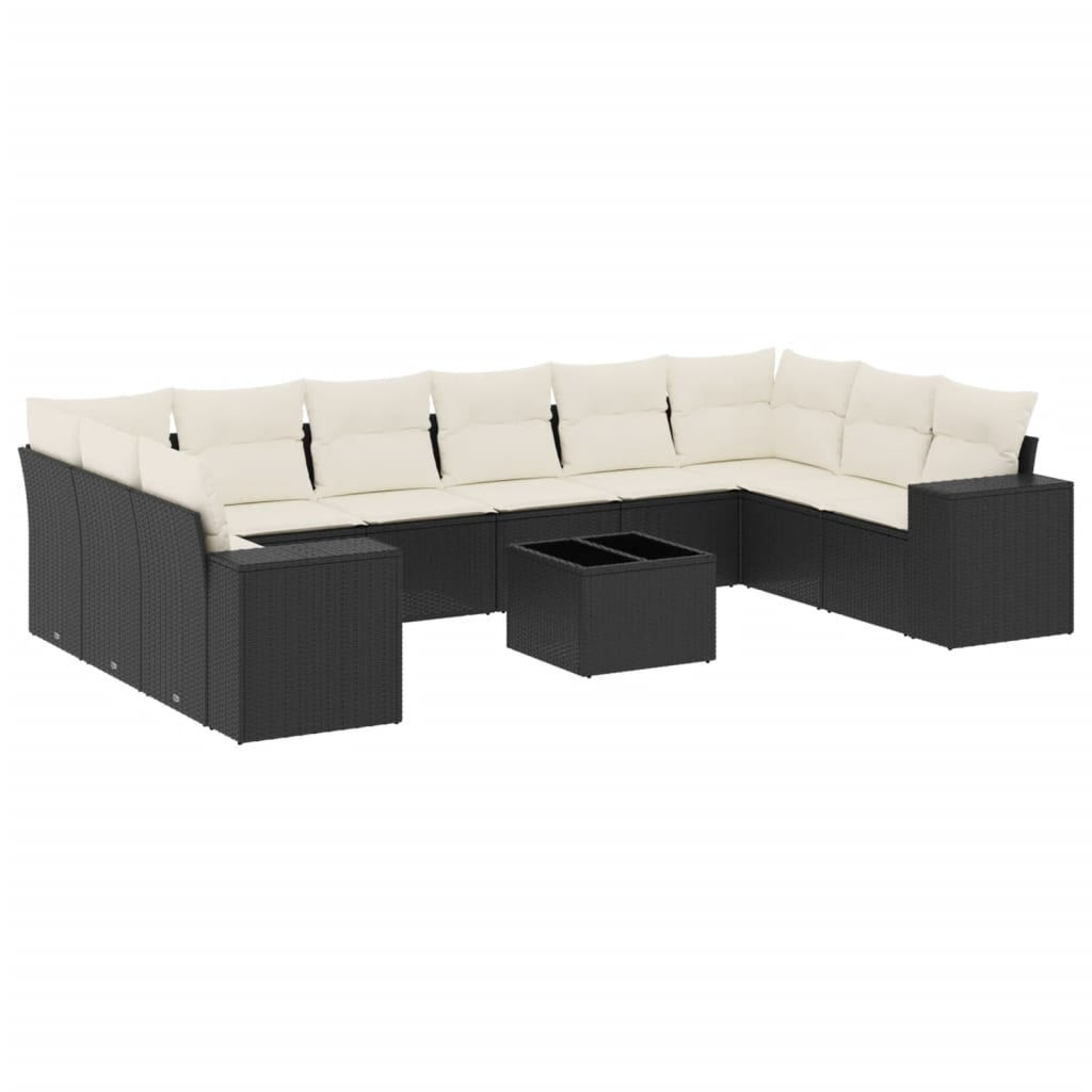 11 részes fekete polyrattan kerti ülőgarnitúra párnákkal (3255413)