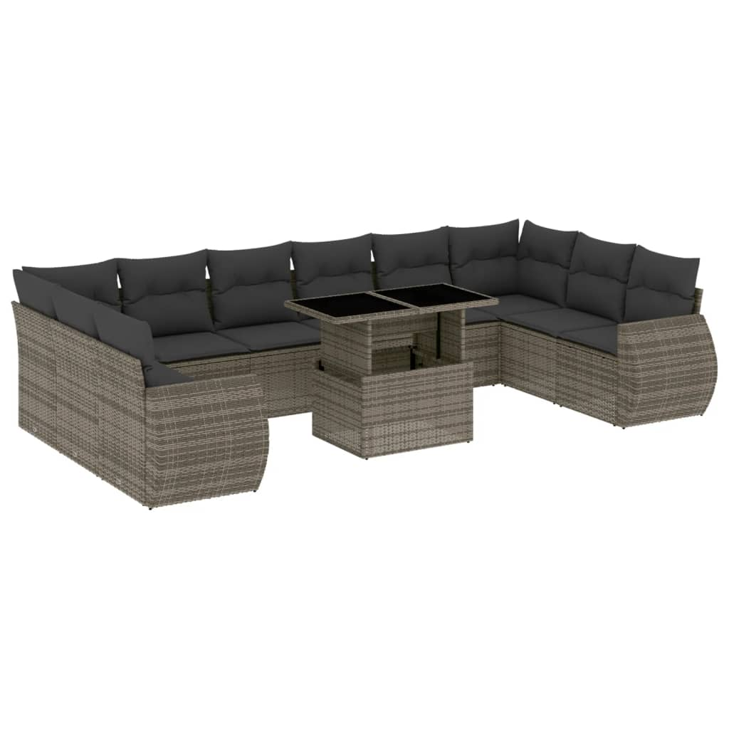 11 részes szürke polyrattan kerti ülőgarnitúra párnákkal (3268780)