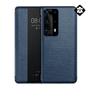 Калъф вертикален, естествена кожа (активен FLIP, странично отваряне, Smart View Cover) ТЪМНО СИН [Huawei P40] (5996457951284) - Калъфи за телефони