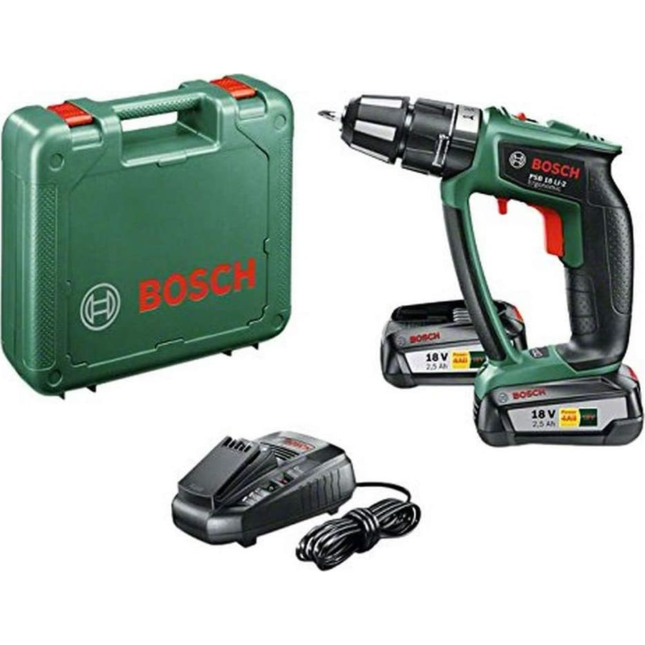 BOSCH PSB 18 LI-2 Ergonomic akkus ütvefúró-csavarozó + 2 x 2.5Ah + koffer (0.603.9B0.301)