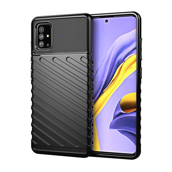 Szilikon telefonvédő (közepesen ütésálló, csíkos, dombor minta) FEKETE [Samsung Galaxy A51 (SM-A515F)] (5996457927074)