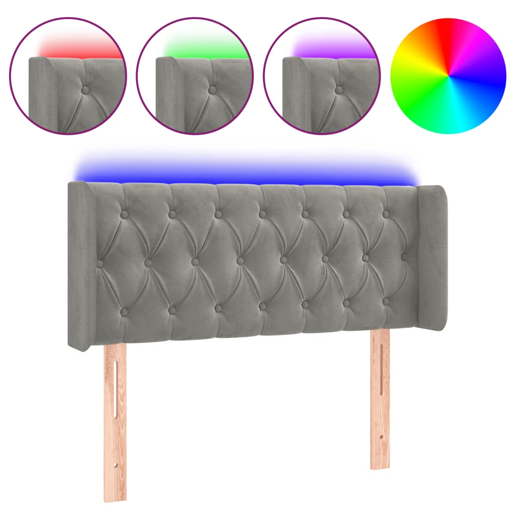 világosszürke bársony LED-es fejtámla 103 x 16 x 78/88 cm (3123614)