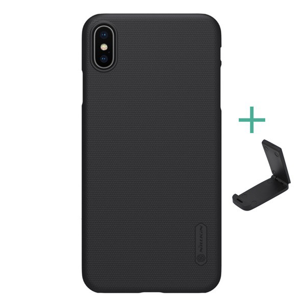 NILLKIN SUPER FROSTED műanyag telefonvédő (gumírozott, érdes felület + asztali tartó) FEKETE [Apple iPhone XS Max 6.5] (5996457800018)
