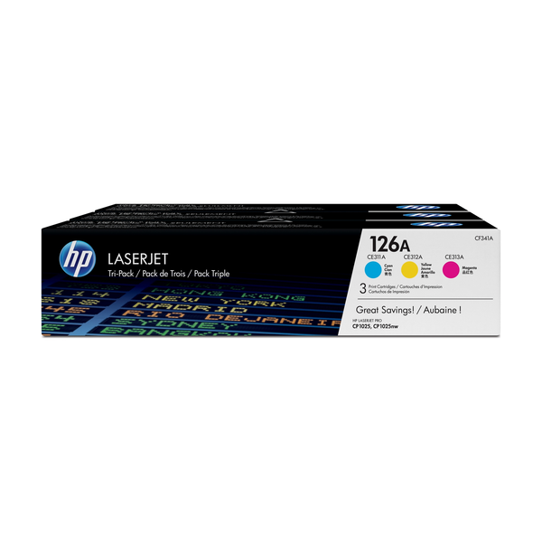 HP 126A 3-pack Cyan/Magenta/Yellow Original LaserJet Cartridges toner 3 kusov Originál Azúrová, Purpurová, Žltá