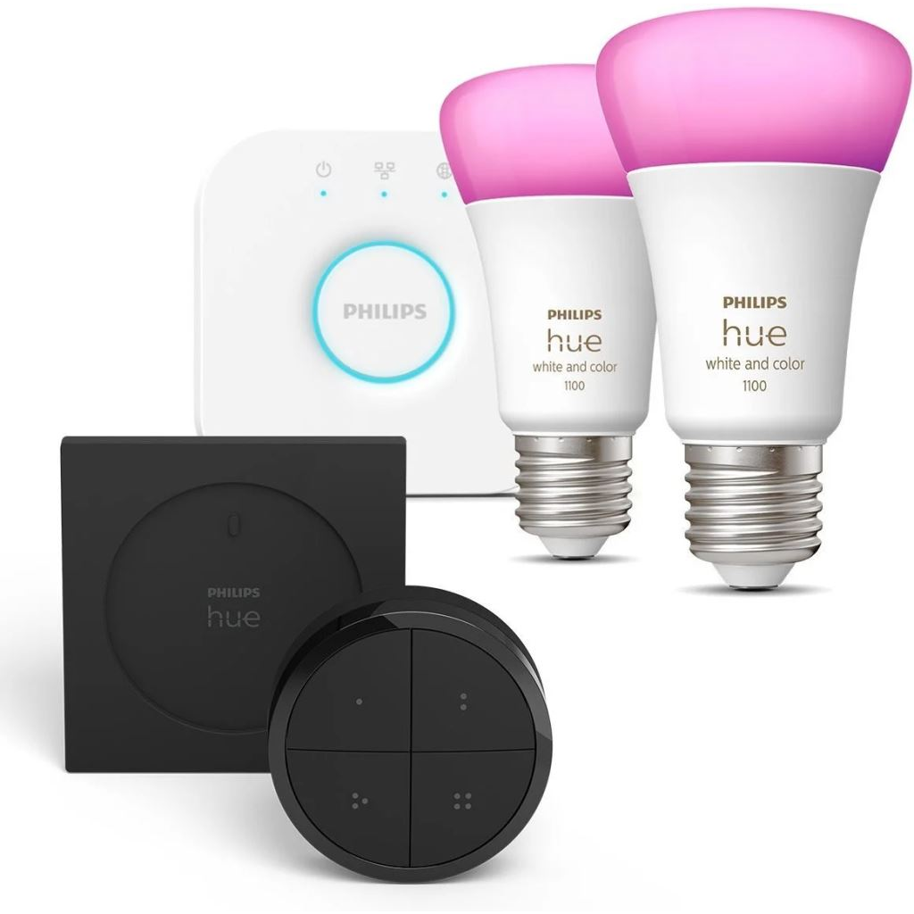 Philips Hue White and Color Ambiance LED fényforrás E27 9W kis promóciós kezdőcsomag + Philips Hue Tap Dial Switch (PHL23018set) (PHL23018set)