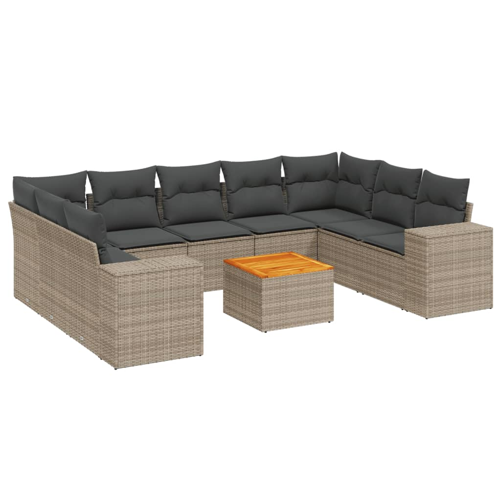 10 részes szürke polyrattan kerti ülőgarnitúra párnákkal (3225591)