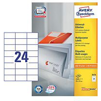 Avery Etikett címke, 70 x37mm, univerzális, 24 címke/ív, 100 ív/doboz, fehér (3474) (3474)