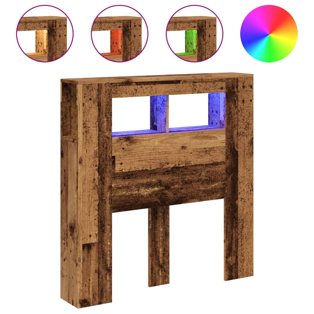 antik fa színű szerelt fa LED-es fejtámla 100x18,5x103,5 cm (857682)