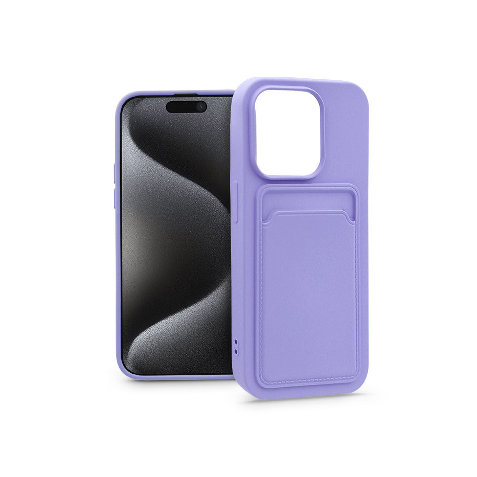 Apple iPhone 15 Pro szilikon hátlap kártyatartóval - Card Case - lila (PT-6848)