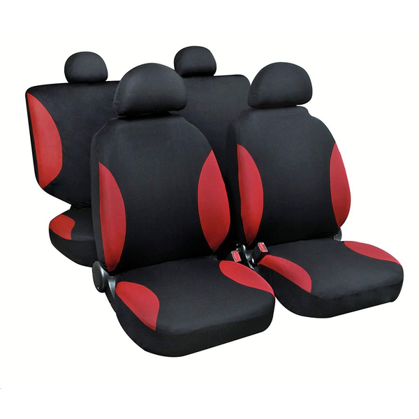 Комплект универсални покривала за седалки LAMPA Square, 11 части, черно-сиво-червено