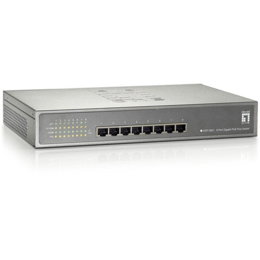 LevelOne GEP-0821 hálózati kapcsoló Gigabit Ethernet (10/100/1000) Ethernet-áramellátás (PoE) támogatása Szürke (GEP-0821)