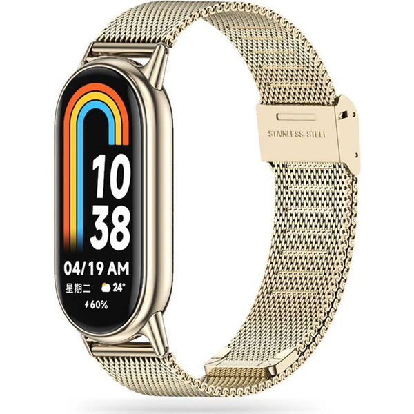 Xiaomi Mi Smart Band 8 / 9, fém pótszíj, milánói stílus, TP MilaneseBand, arany