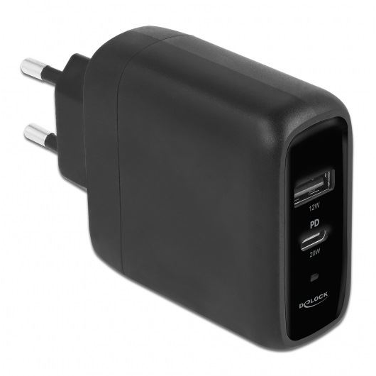 Delock USB-C PD 3.0 + USB-A 20W+12W hálózati töltő (41455) (Delock41455)