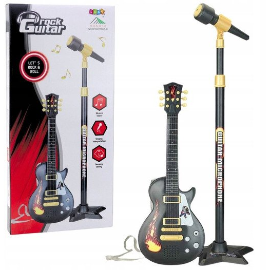 Gyermek Kottakészlet Gitárállvány Mikrofonnal, Fekete- 24537