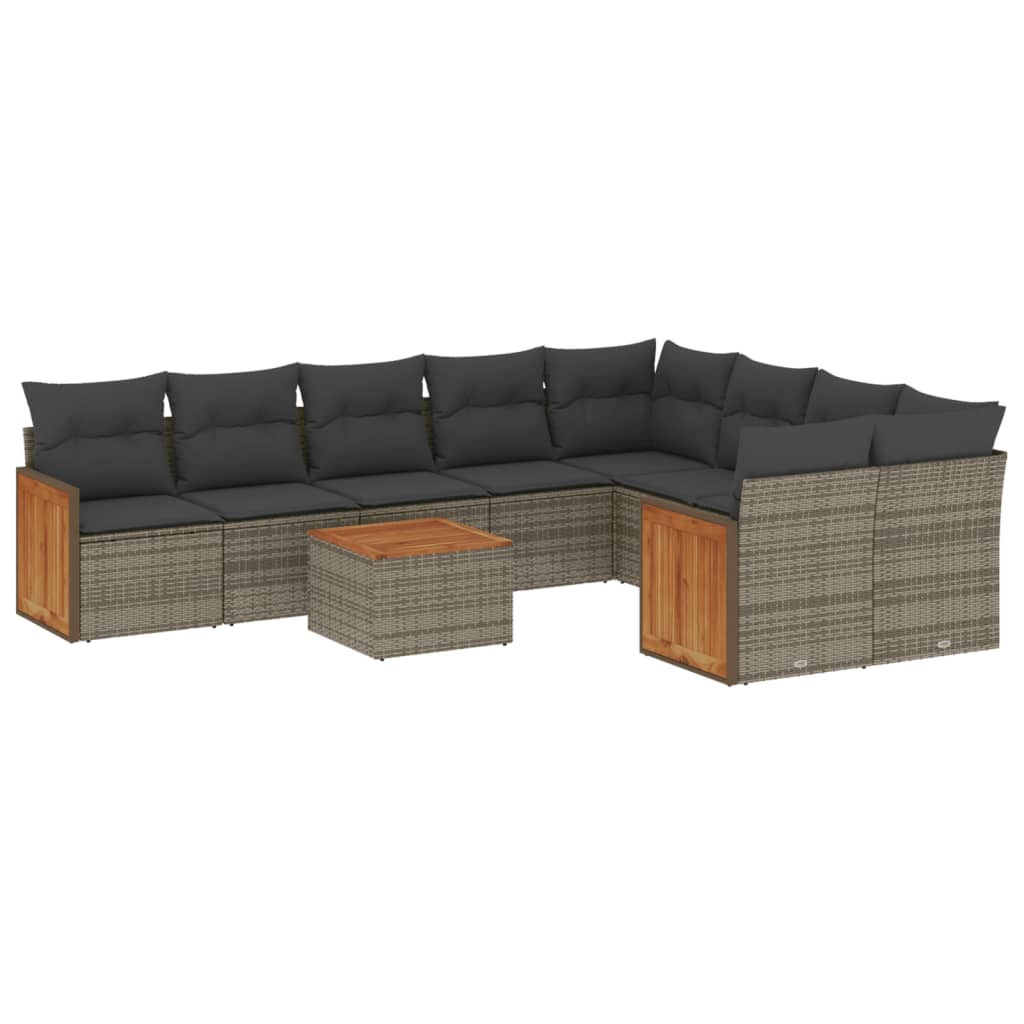 10 részes szürke polyrattan kerti ülőgarnitúra párnákkal (3260394)