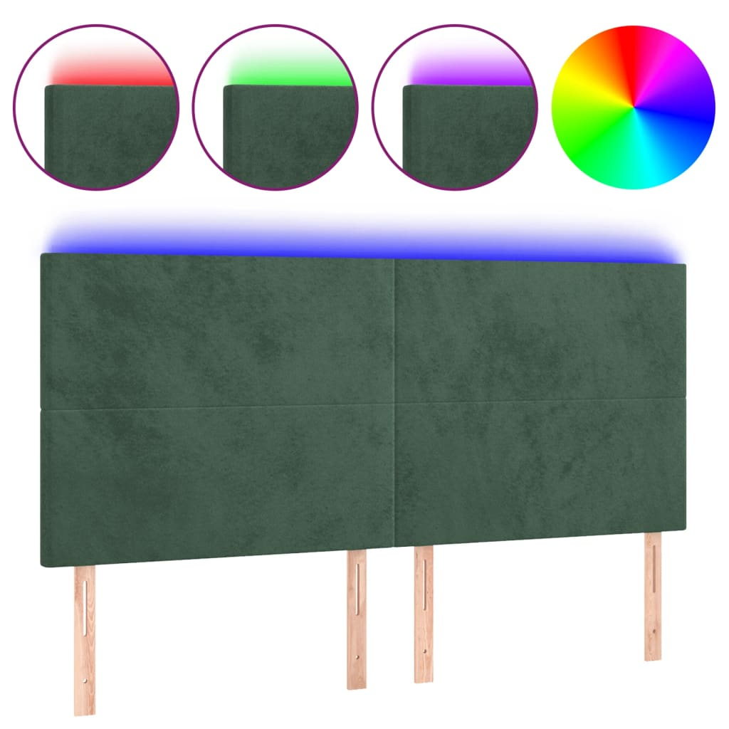 sötétzöld bársony LED-es fejtámla 160x5x118/128 cm (3122201)