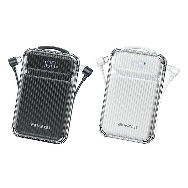 AWEI PowerBank P89K 10000mAh 22,5W čierny/black + káble PD/Lightning