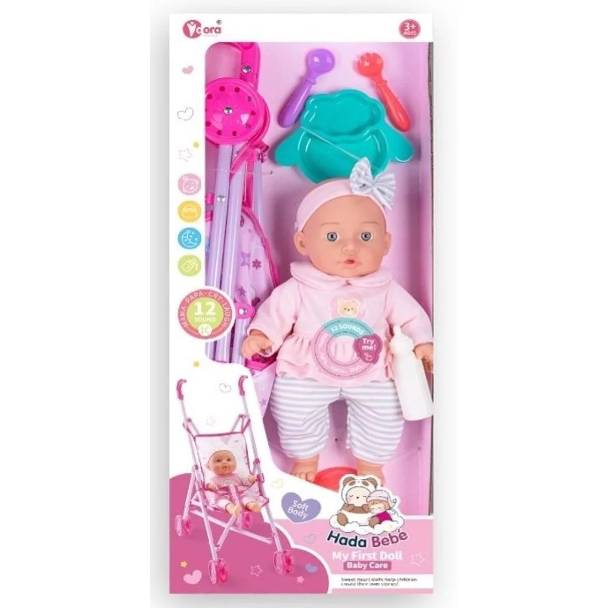 Doro Játékbaba masnis fejpánttal babakocsival és kiegészítőkkel - 35 cm (12)