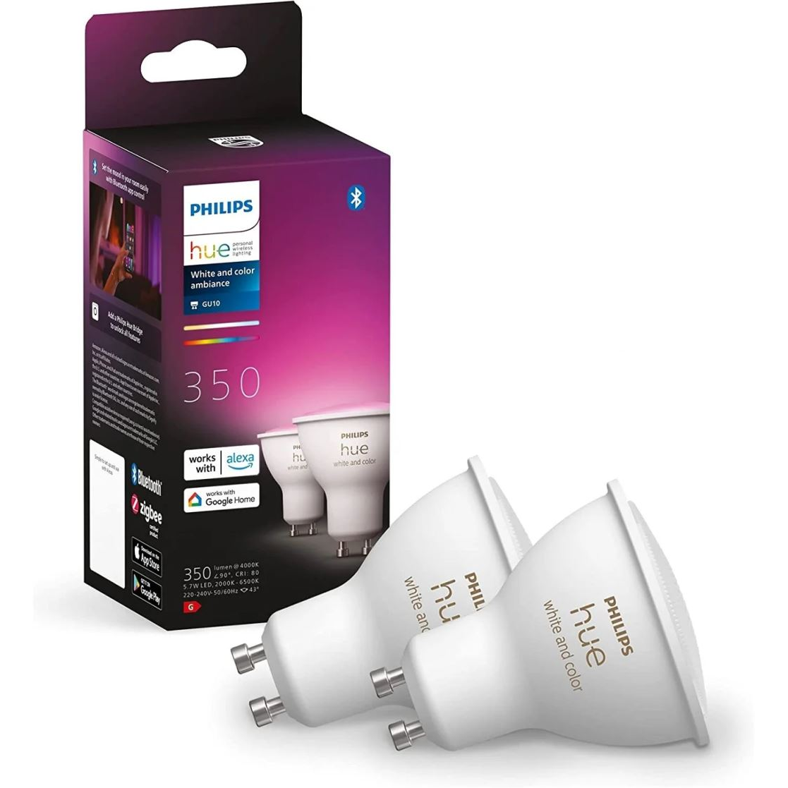 Philips Hue White and Color Ambiance LED fényforrás GU10 5.7W 2db/cs (929001953112) (929001953112)