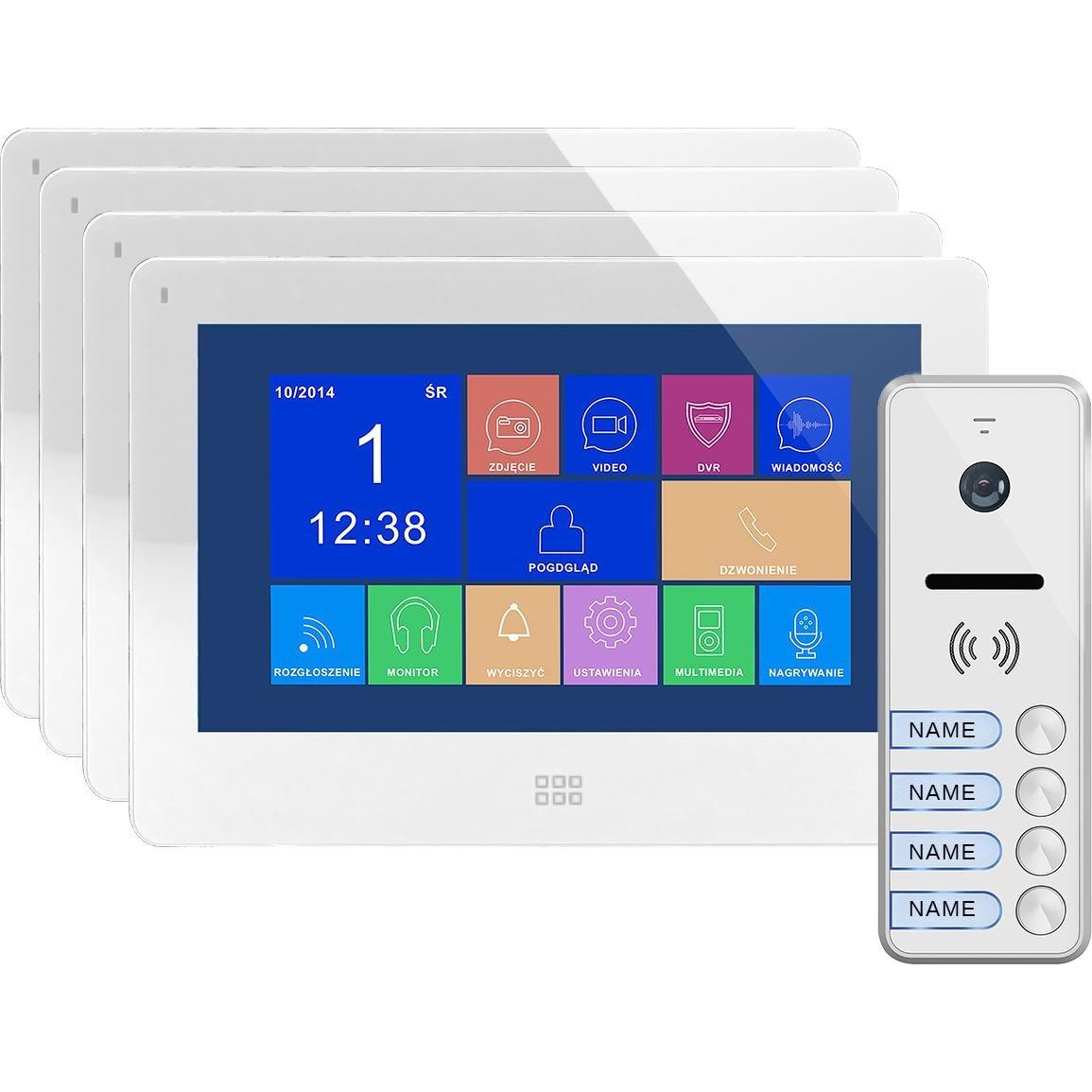 Videó-intercom Szett 4 Család Számára, Színes Kihangosító, LCD 7", Érintőképernyő, OSD Menü, Memória, SD Kártya foglalat, DVR, Kapu Vezérlés, fehér, FELIS MEMO MULTI4 (OR-VID-EX-1066/W)