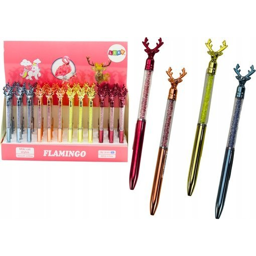  LeanToys Długopis Z Jeleniem Diamenciki Niebieski Czarny Wkład 0.7mm Mix