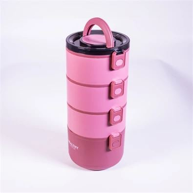 TOO műanyag ételhordó 15×15×33cm rózsaszín (KT-114-R) (KT-114-R)