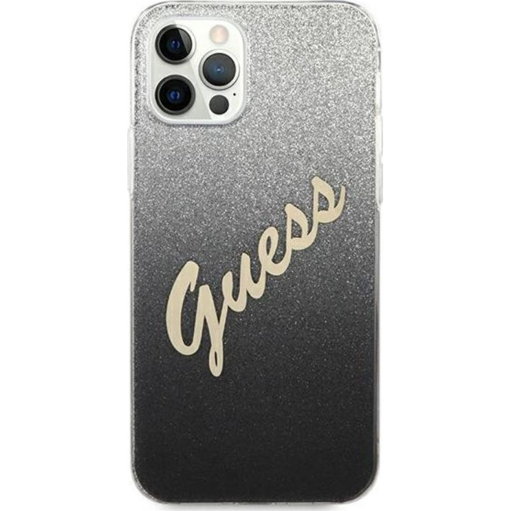 Guess Vintage Apple iPhone 12/12 Pro Szilikon Tok - Átmenetes fekete (GUE848BLK)