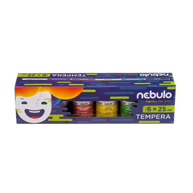 NEBULO Tempera készlet tégelyes 25 ml 6 különböző szín (NTF-25-6) (NTF-25-6)