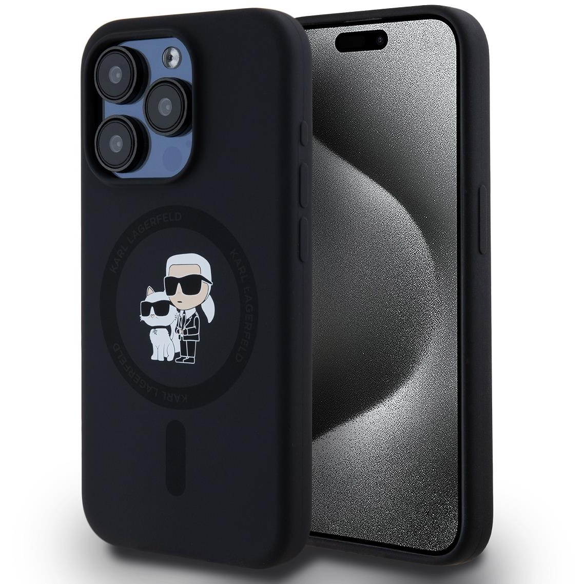 Karl Lagerfeld Liquid Silicone Karl and Choupette MagSafe iPhone 15 Pro Black tok (KLHMP15LSCMKCRHK)