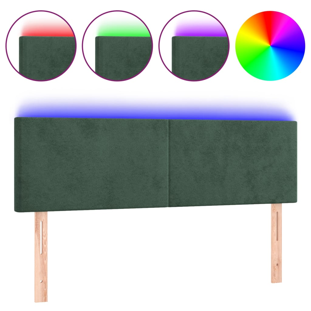 sötétzöld bársony LED-es fejtámla 144x5x78/88 cm (3121383)