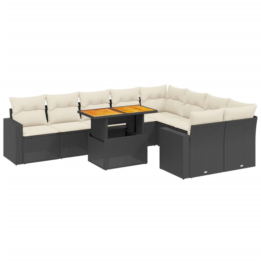 10 részes fekete polyrattan kerti ülőgarnitúra párnákkal (3271469)