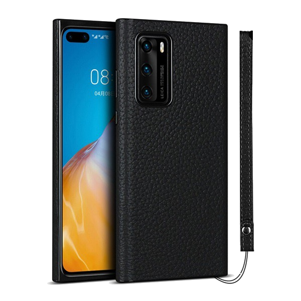 Szilikon telefonvédő (valódi bőr bevonat) FEKETE [Huawei P40] (5996591013411)