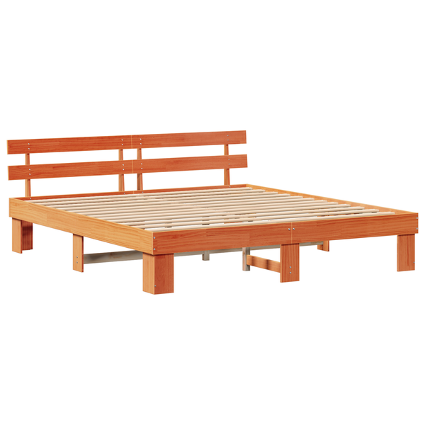 Ágykeret fejtámlával Gyantázott Barna 200x200 cm Tömör fa fenyő