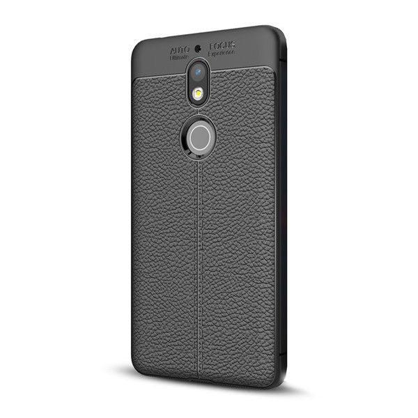 Szilikon telefonvédő (közepesen ütésálló, bőr hatású, varrás minta) FEKETE [Nokia 7] (5996457744596)