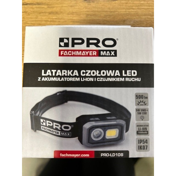 LATARKA CZOŁOWA LED Z AKU. I CZUJNIKIEM RUCHU 500LM