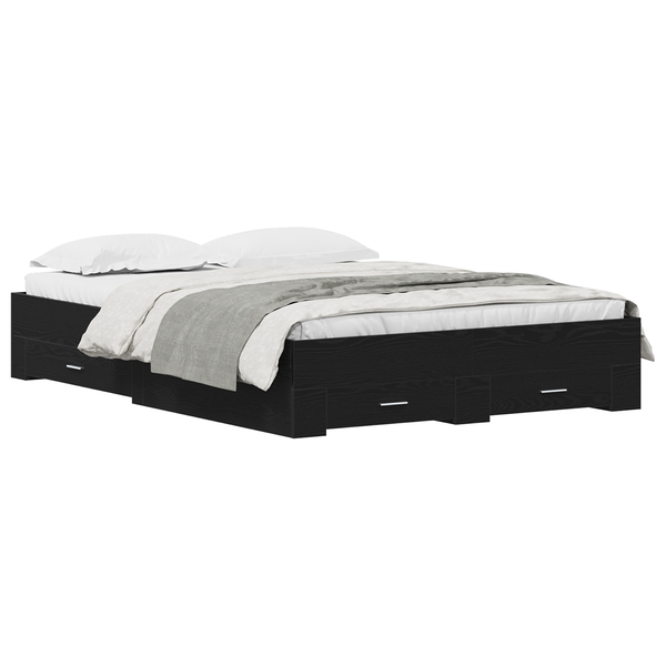 fiókos ágykeret Fekete tölgy Szerelt fa 160 x 200 cm Ágykeret