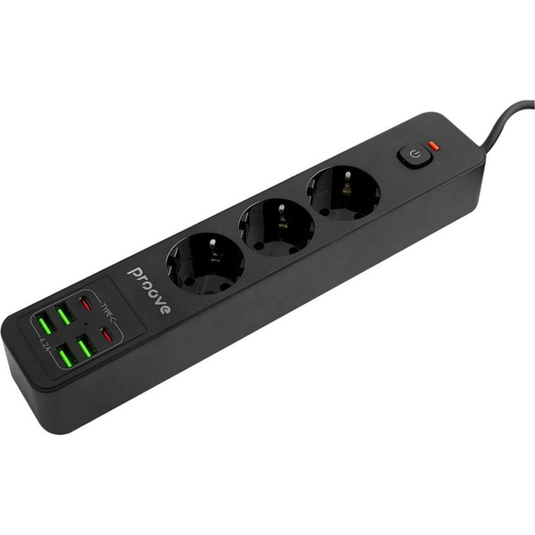 Proove Power Strip 2m 3000W Power Socket P-03 (3xAC + 4xUSB + 2xType-C) black