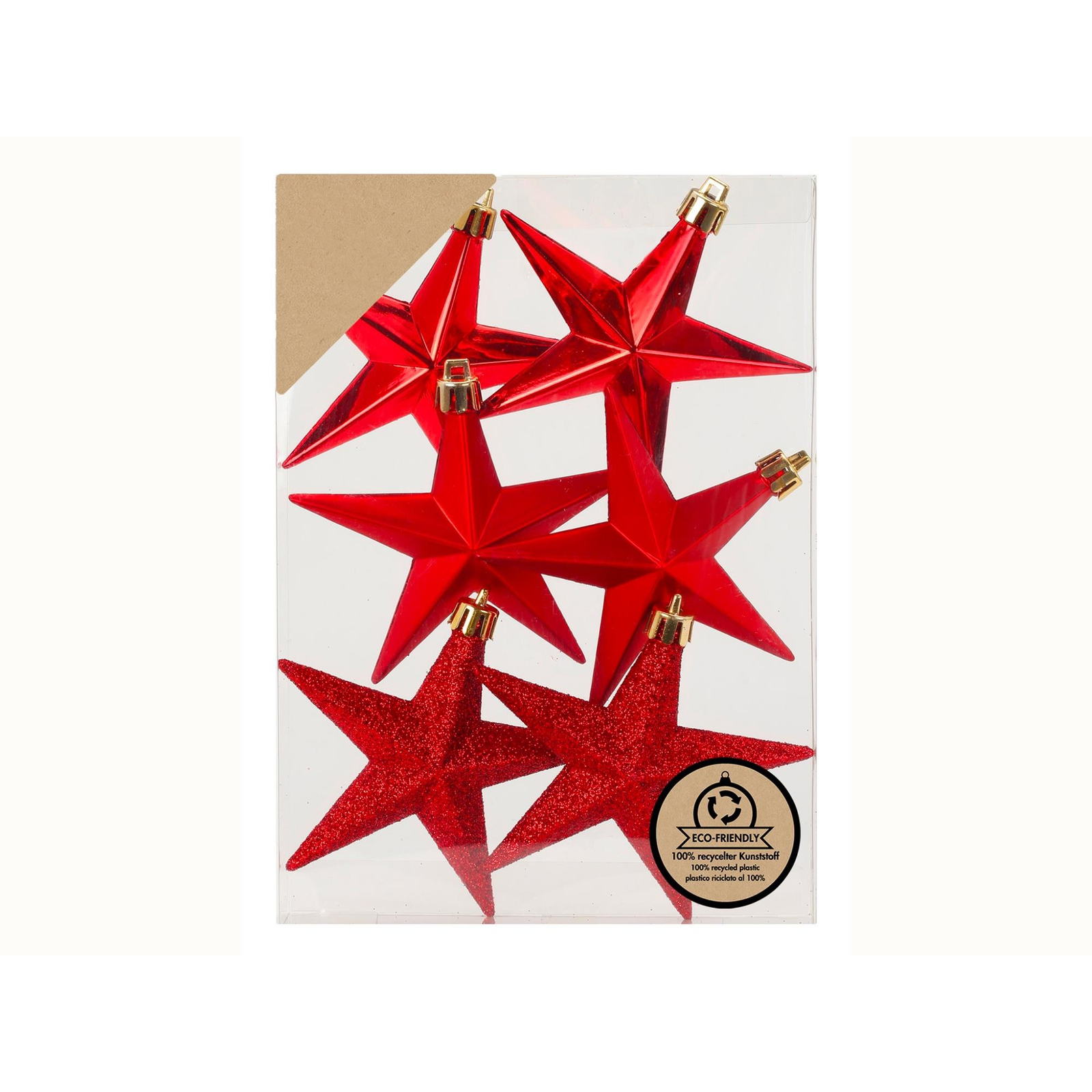 LAALU díszkészlet: vegyes piros csillagok 9 cm, 6 db (LAU-6139)