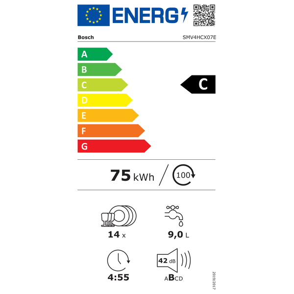 Bosch Serie 4 SMV4HCX07E mosogatógép Teljesen beépített 14 terítékek C