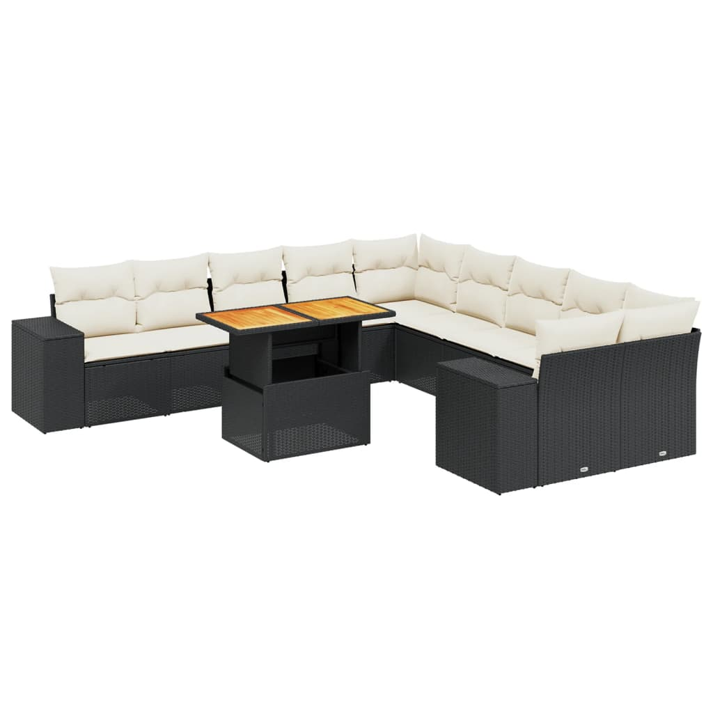 11 részes fekete polyrattan kerti ülőgarnitúra párnákkal (3272827)