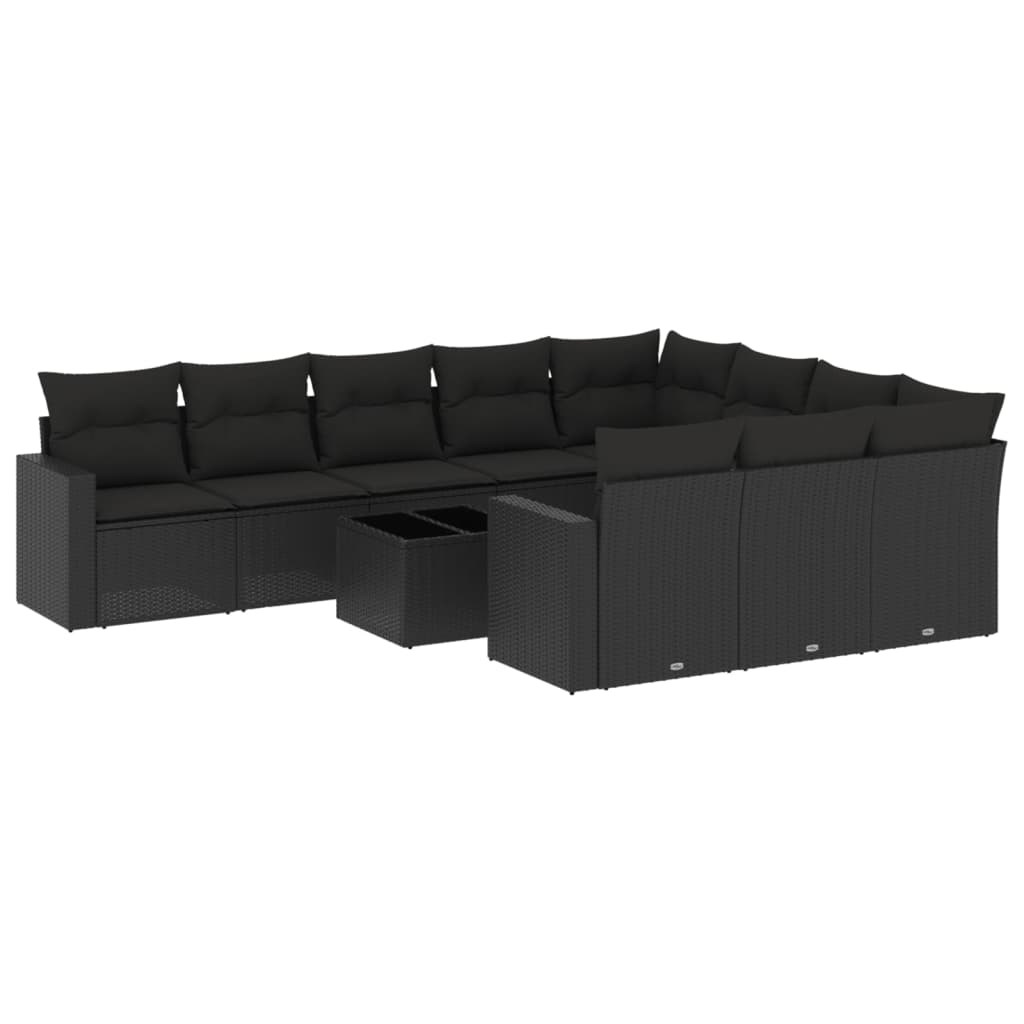 11 részes fekete polyrattan kerti ülőgarnitúra párnákkal (3219485)