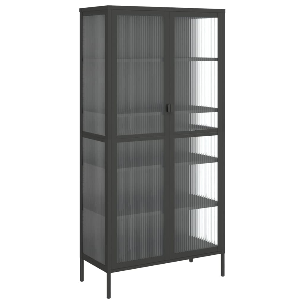 fekete üveg és acél magasszekrény 85 x 40 x 180 cm (353004)